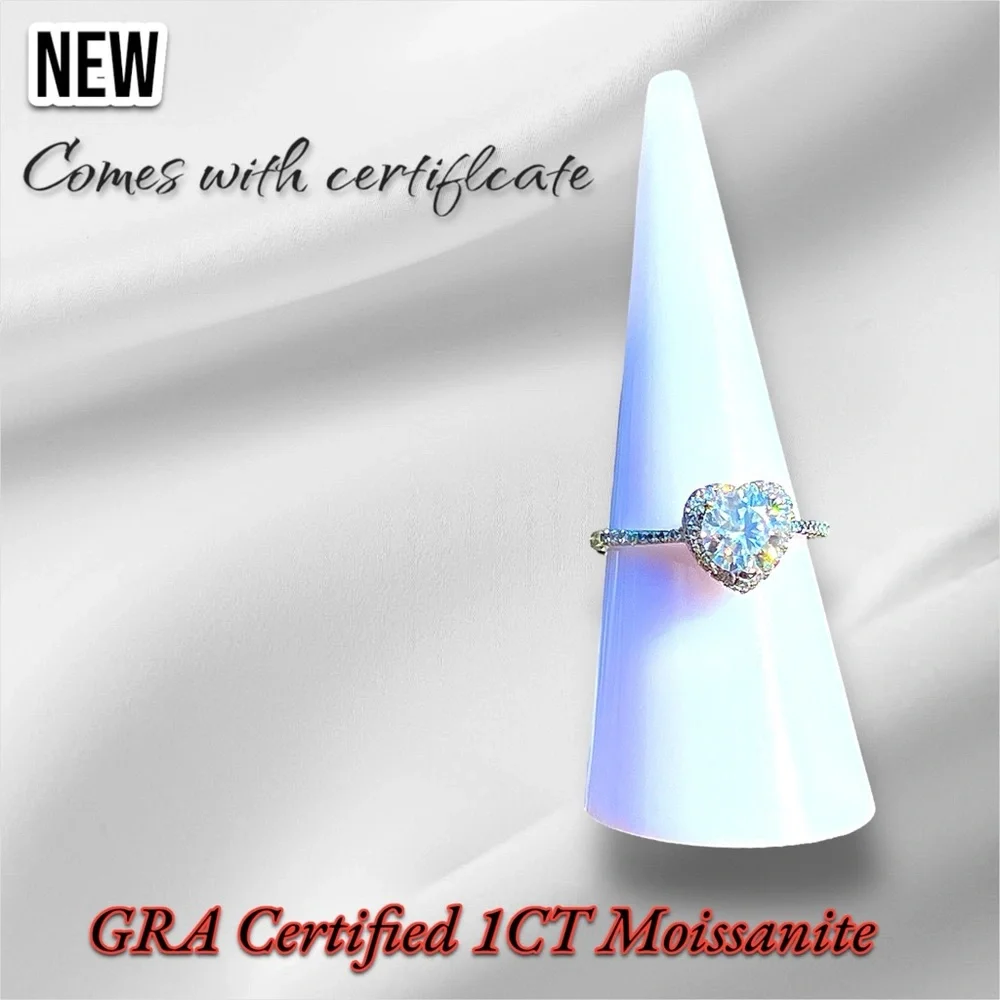 New Sterling Silver S925 GRA Certified 1CT Moissanite Adjustable Ring VVS1 - Picture 4 of 17
